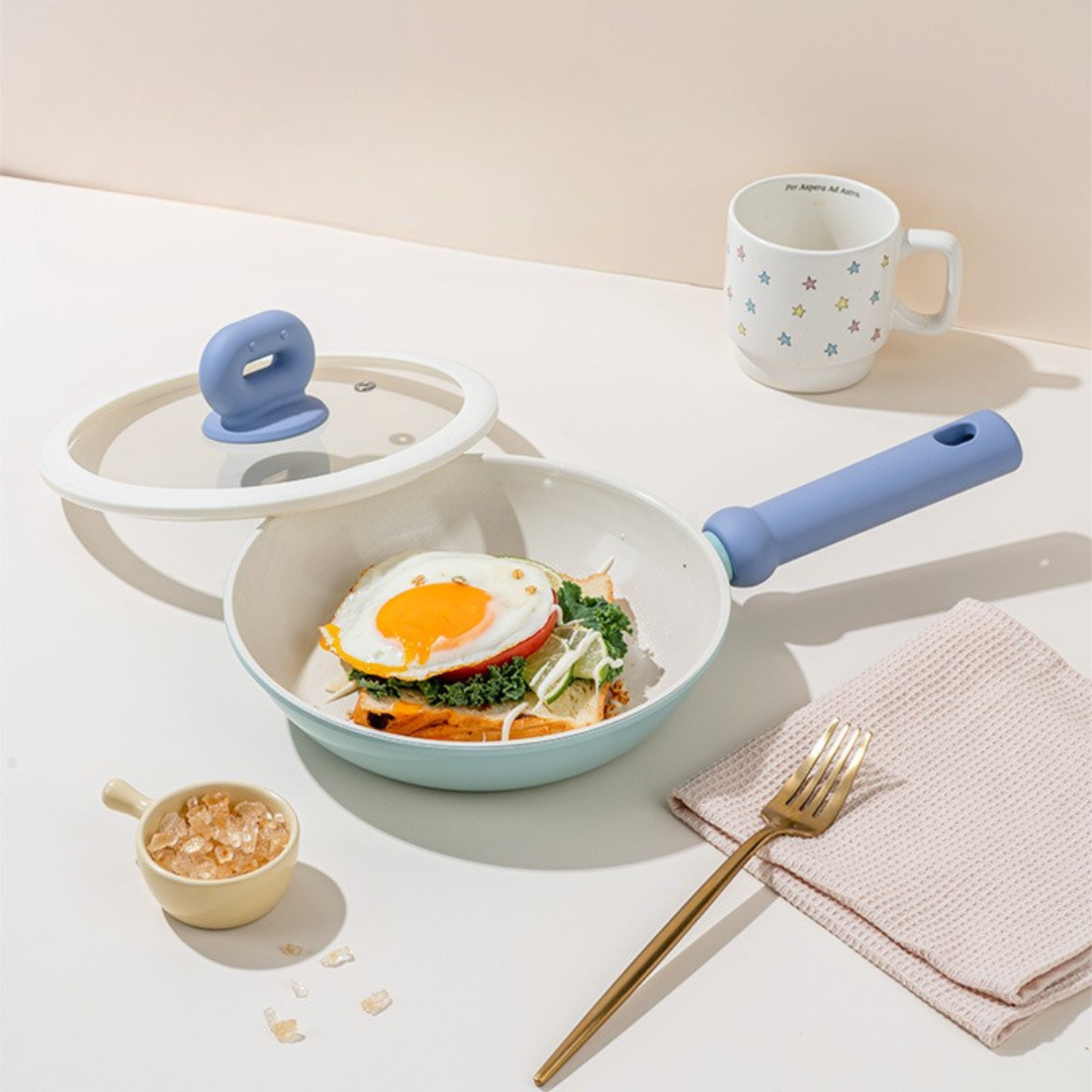 Homero Blue Bean Nonstick Ceramic Coated Frying Pan with Lid - 24CM