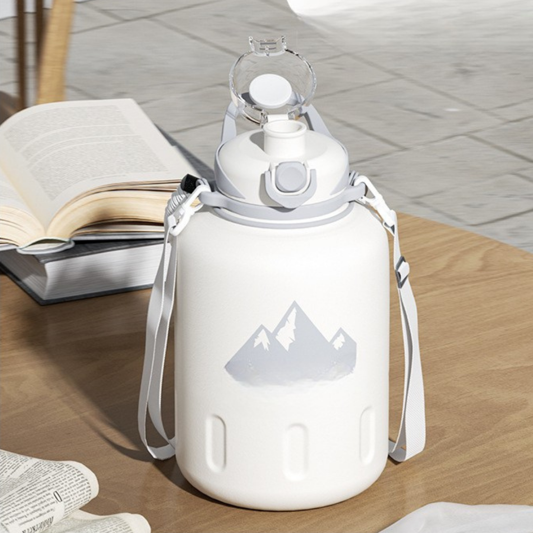 HOMERO Elegant White Dual Drinking Vacuum Insulated Thermos Bottle - 1500ML