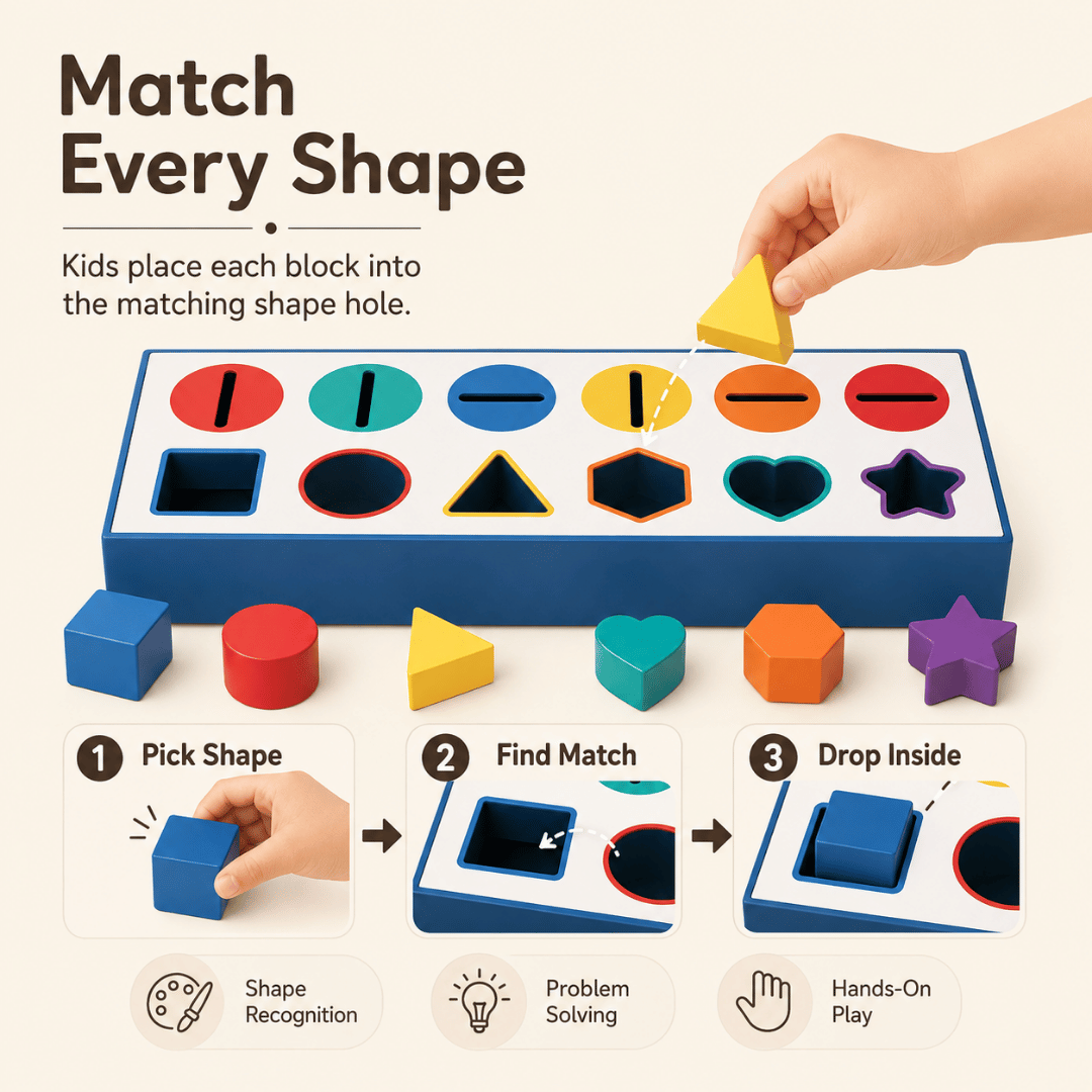 HOMERO Montessori Color Shape Classification Wooden Build Box Toy 10 Hole Set
