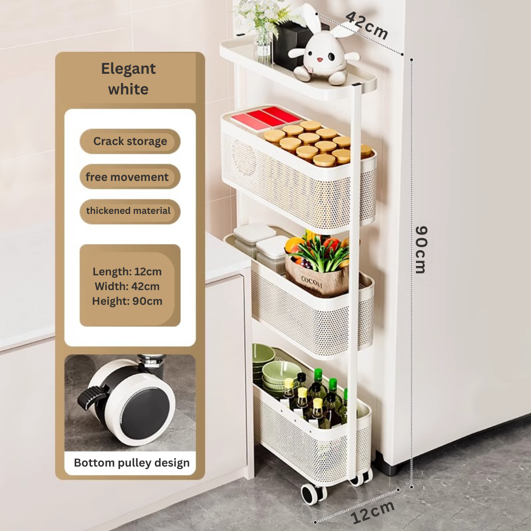 HOMERO 4-Layer Narrow Gap Storage Trolley (90cm Height)