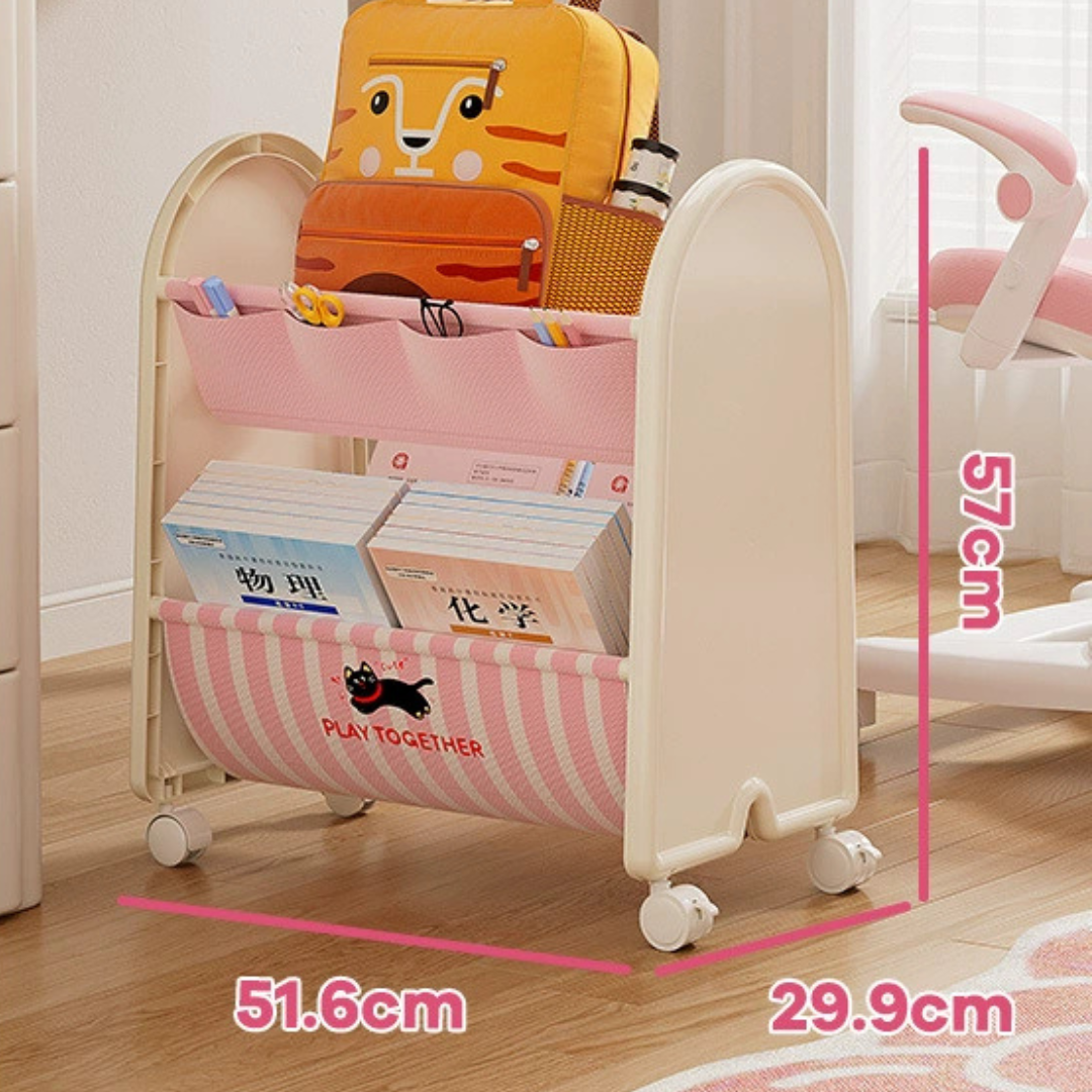 Multi Layer Kids Book Organizer with Lockable Wheels
