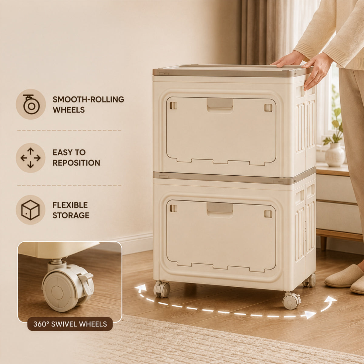 Multi Purpose Space-Saving & Stackable Foldable Storage Cabinet with Wheels