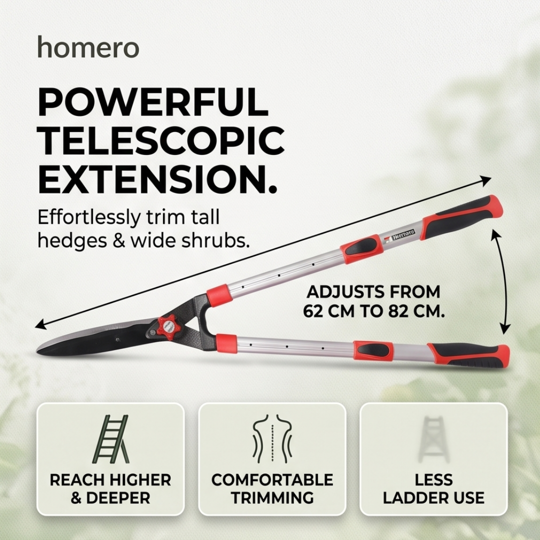 Heavy Duty Extendable Garden Hedge Shears with Wavy Steel Blade