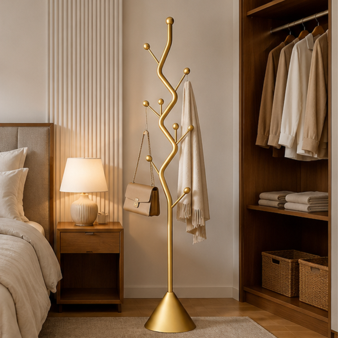 Modern Gold Finish Tree Shape Multi Hook  Metal Coat Rack