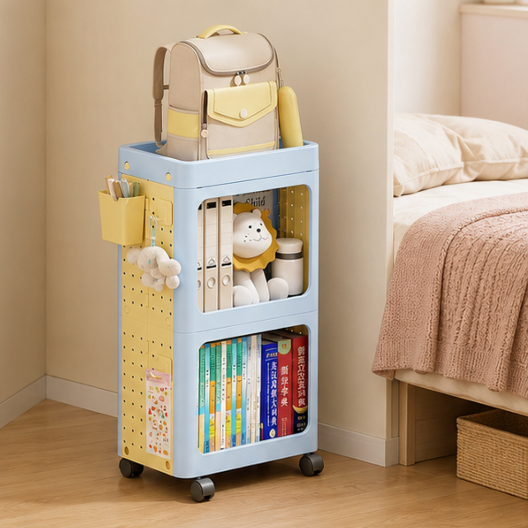 Mobile Plastic Storage Trolley with Wide Open Compartments and 360° Wheels
