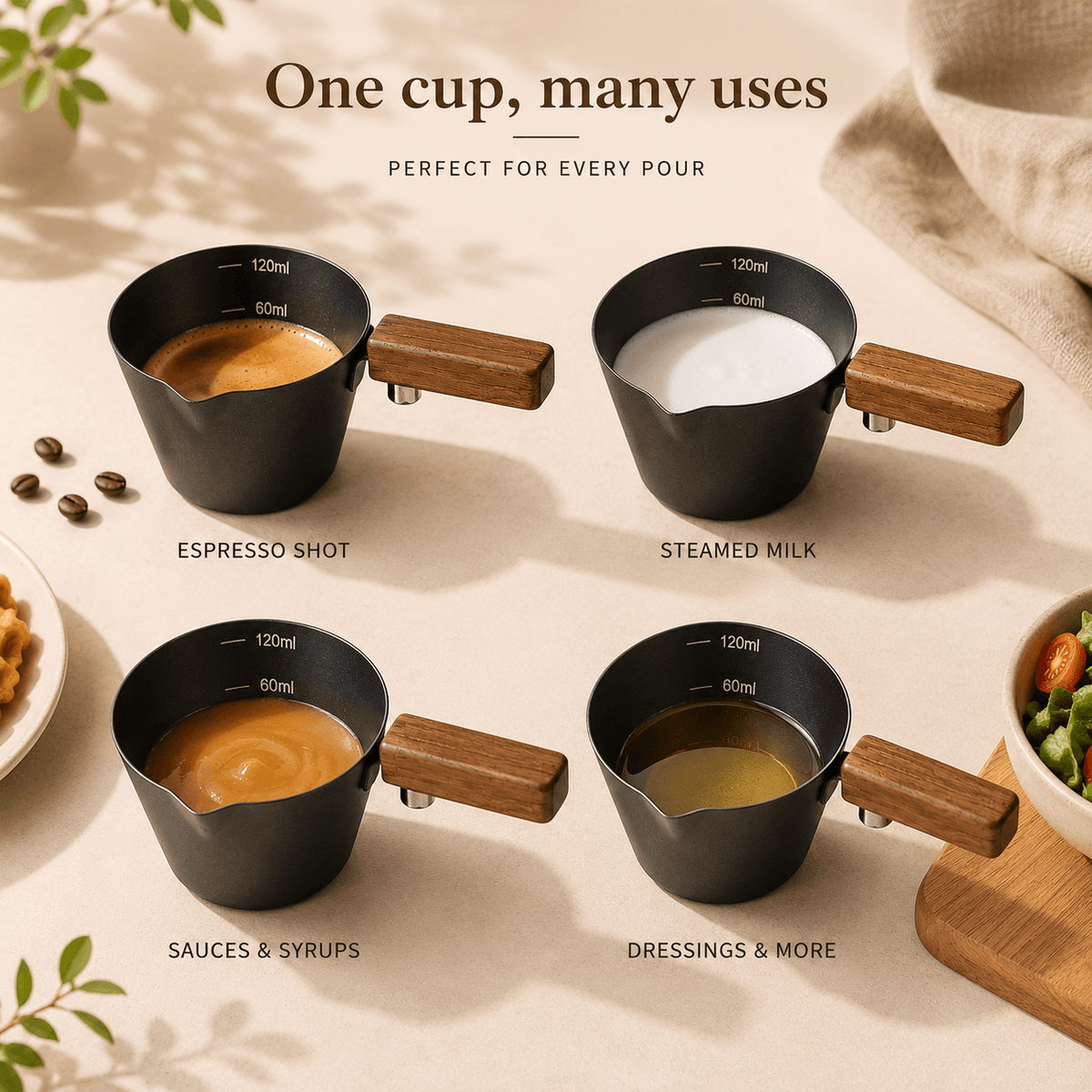 Homero Stainless Steel Espresso Shot Cup with Wooden Handle