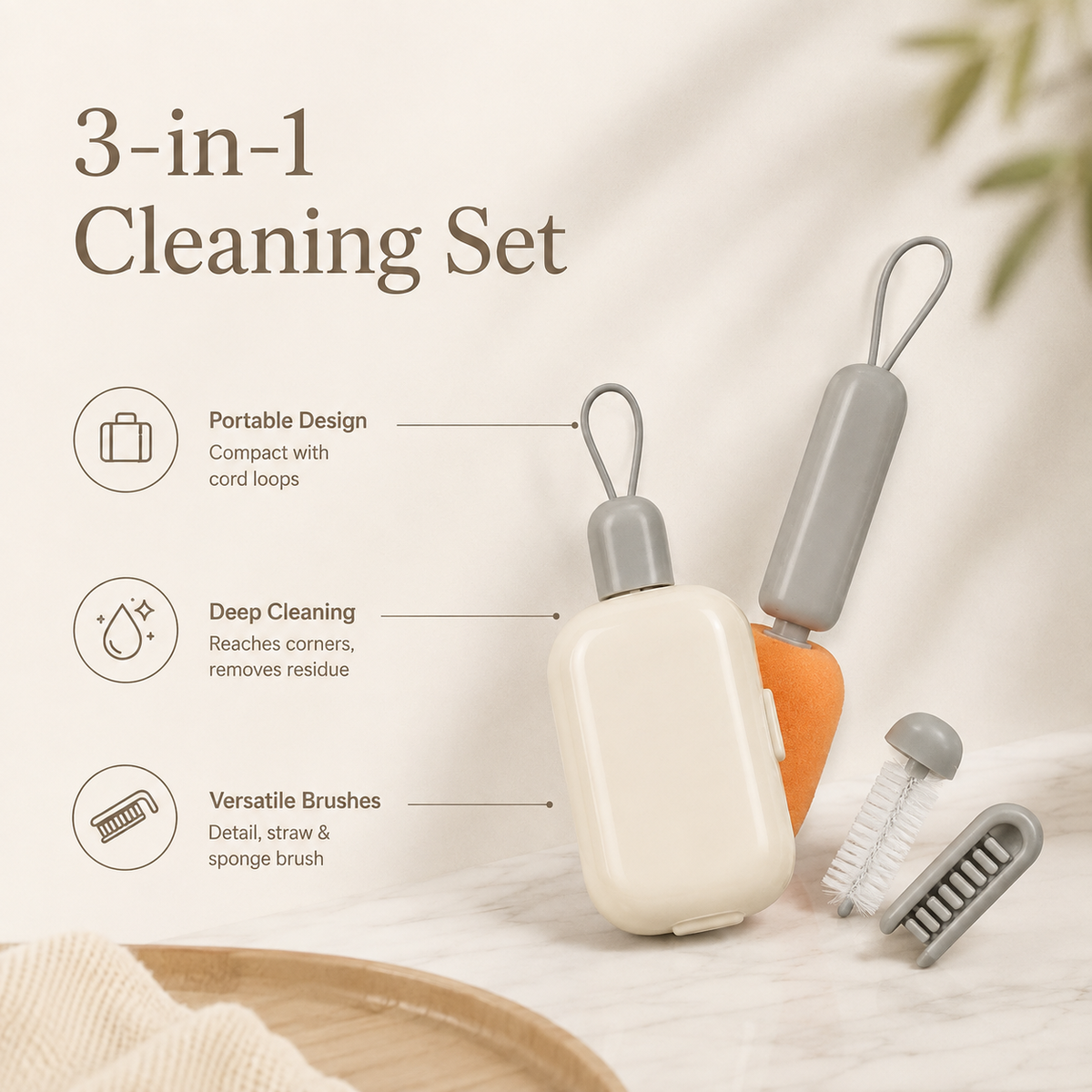 3 in 1 Telescopic Cup Cleaning Brush Set with Storage Case