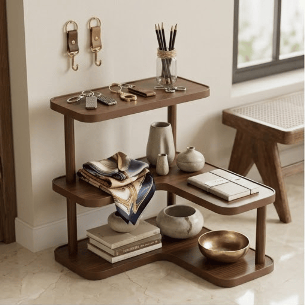 Space Saving Three Tier Stepped Corner Shelf Desktop Organizer