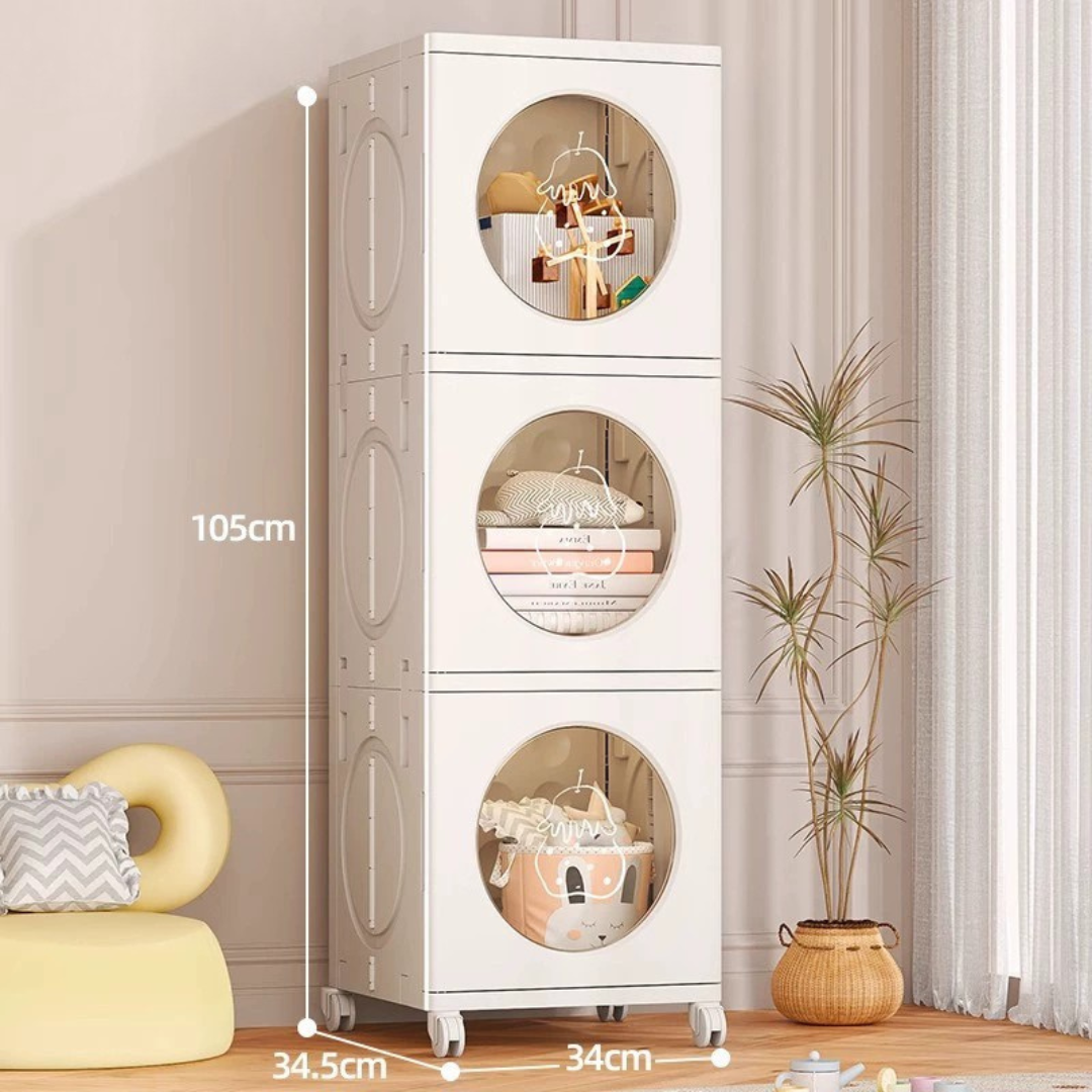 Foldable Multi Purpose Storage Cabinet with Wheels and Transparent Doors