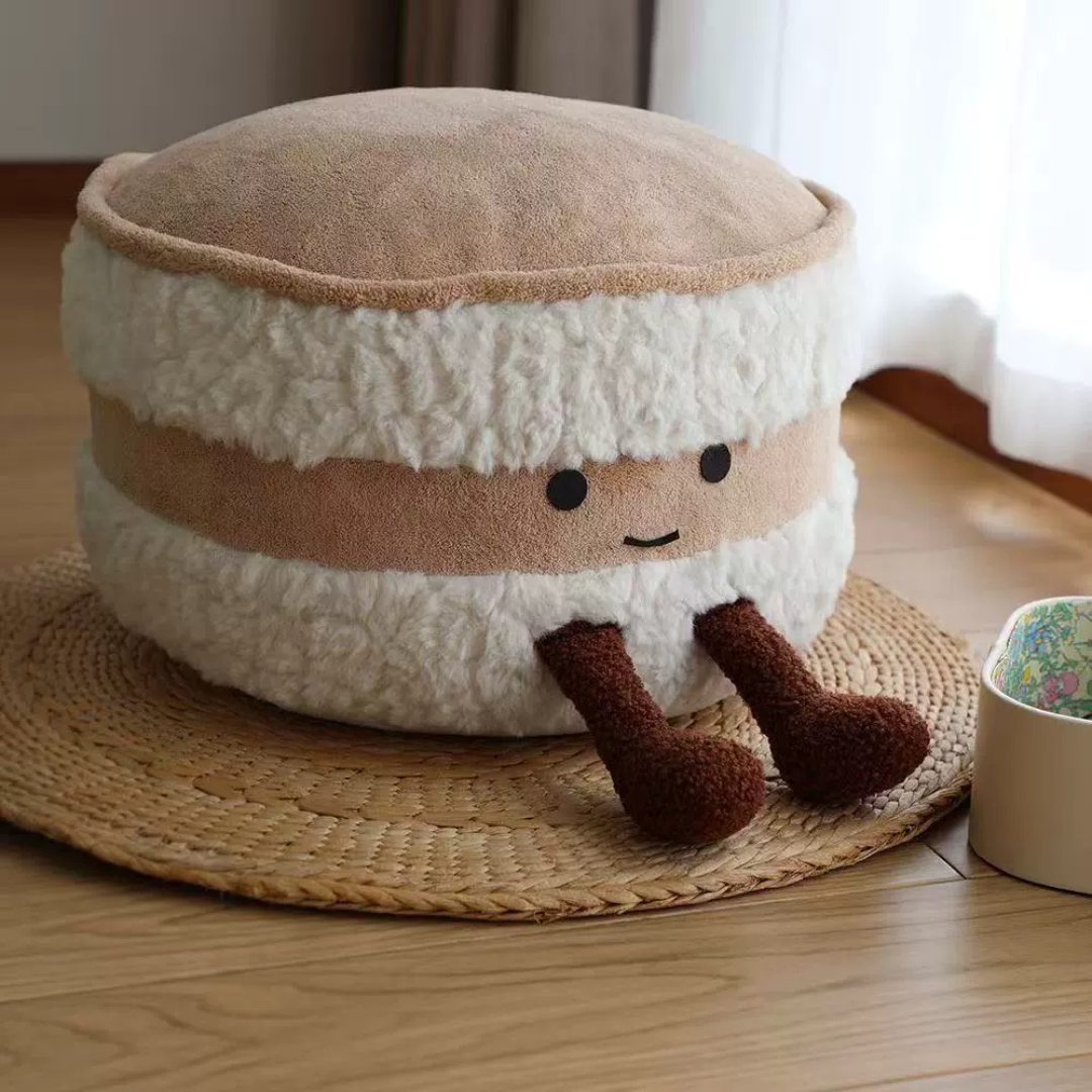 Homero Cute Cream Bread Pouf Plush Hamburger-Shaped Footstool