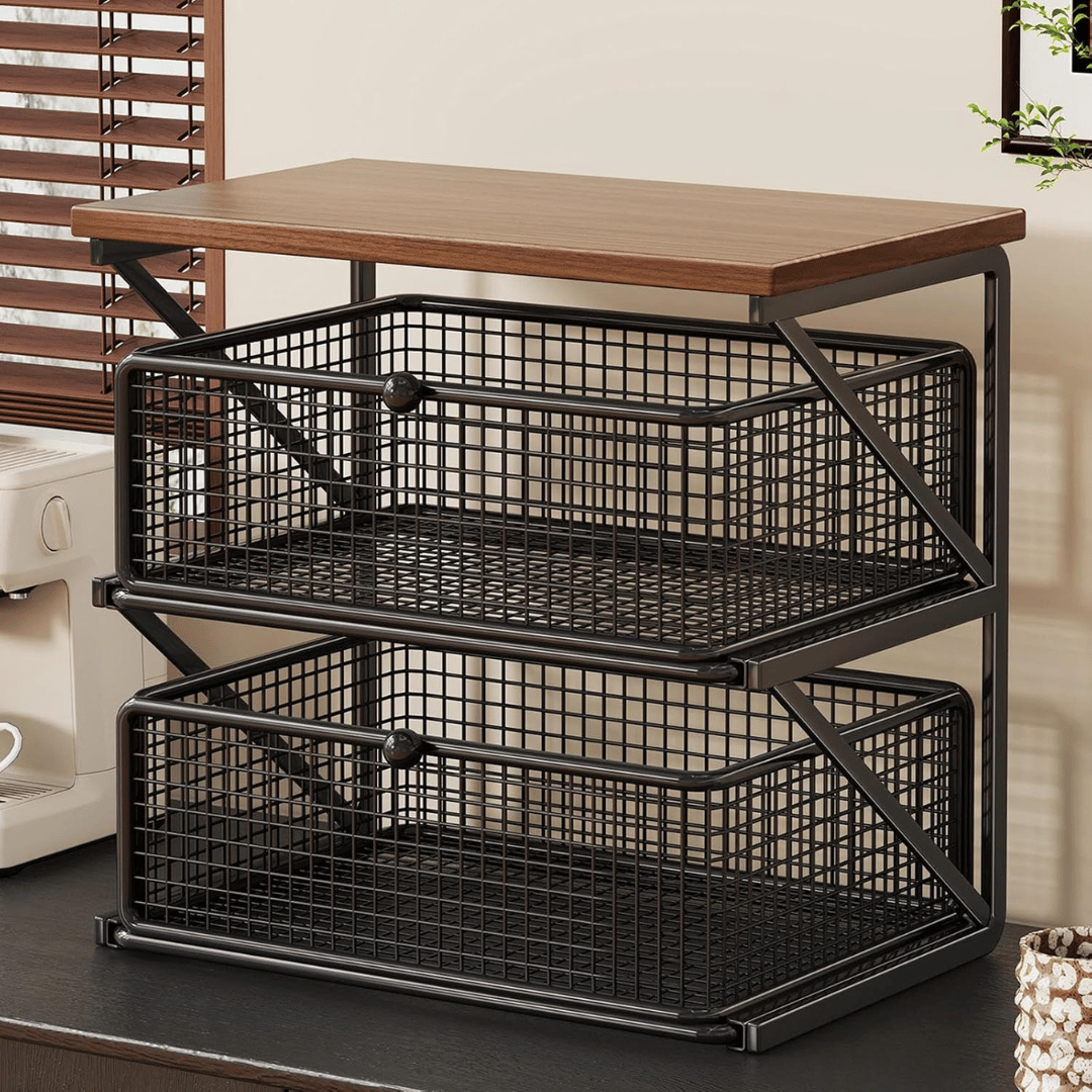 Multi Purpose Wooden Top Organizer with Two Sliding Drawers