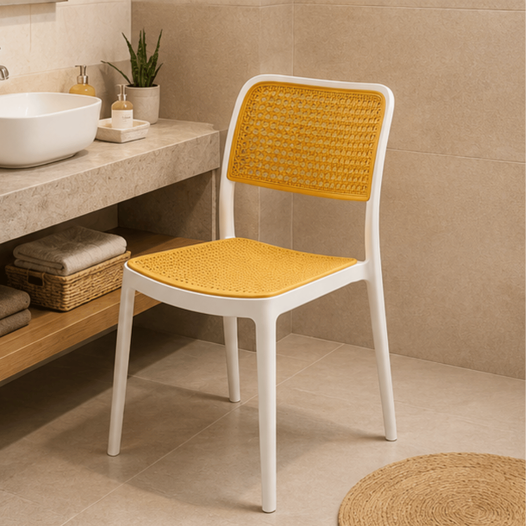 Minimalist Yellow Plastic Stackable Mesh Chair