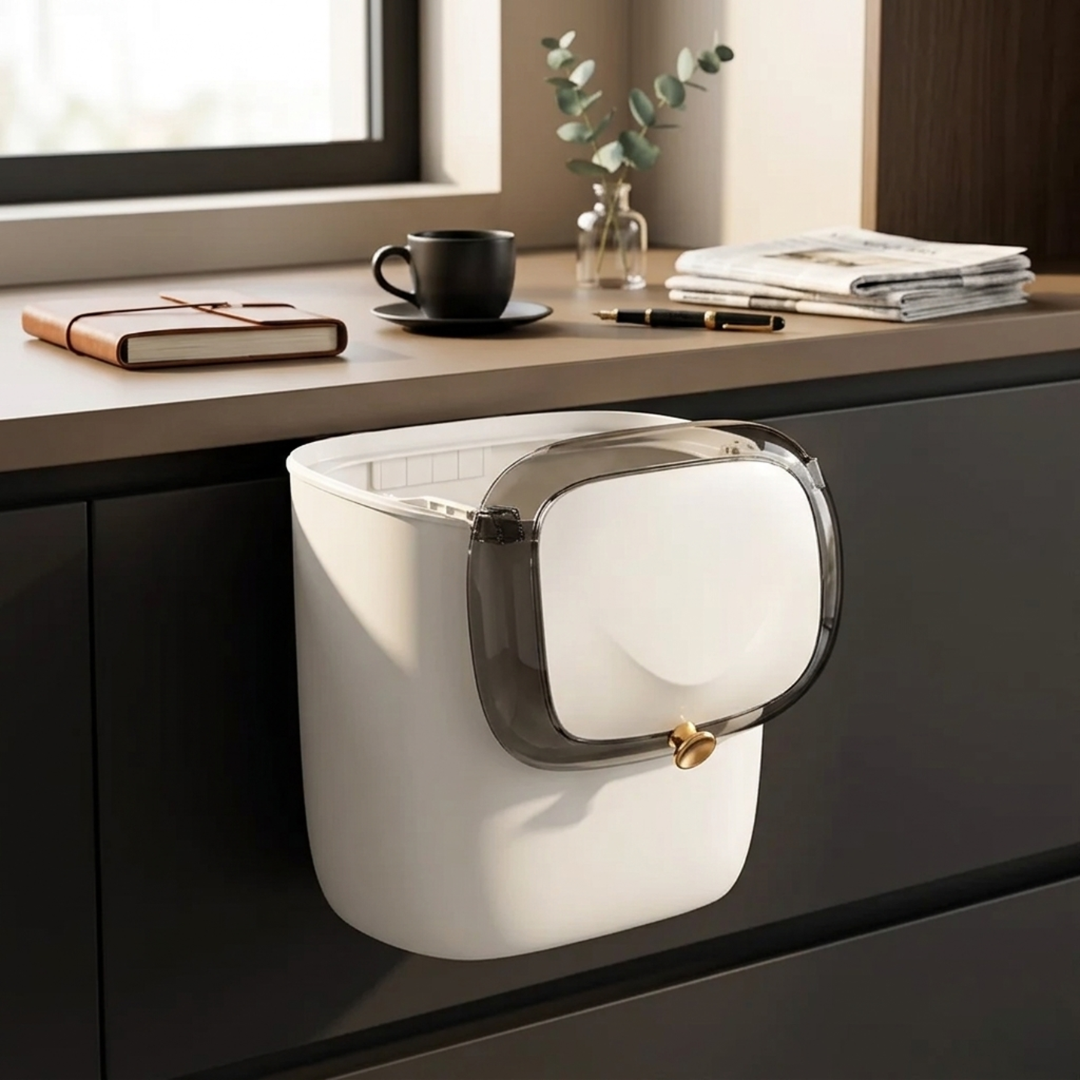 Multi Purpose Wall-Mount Wide Opening Waste Bin with Sliding Lid