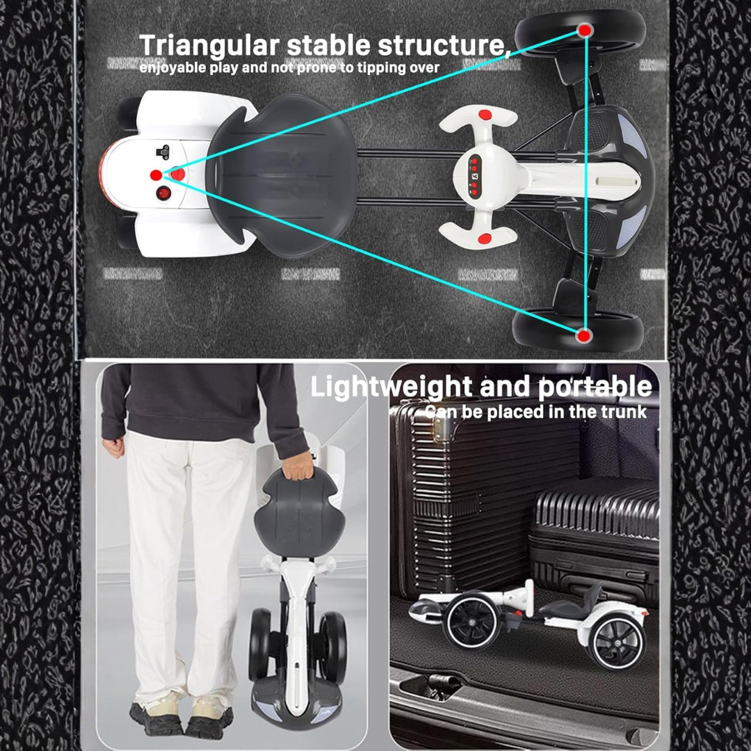 HOMERO  Electric Ride-On Go Kart Folding Kids with Adjustable Seat and LED Lights