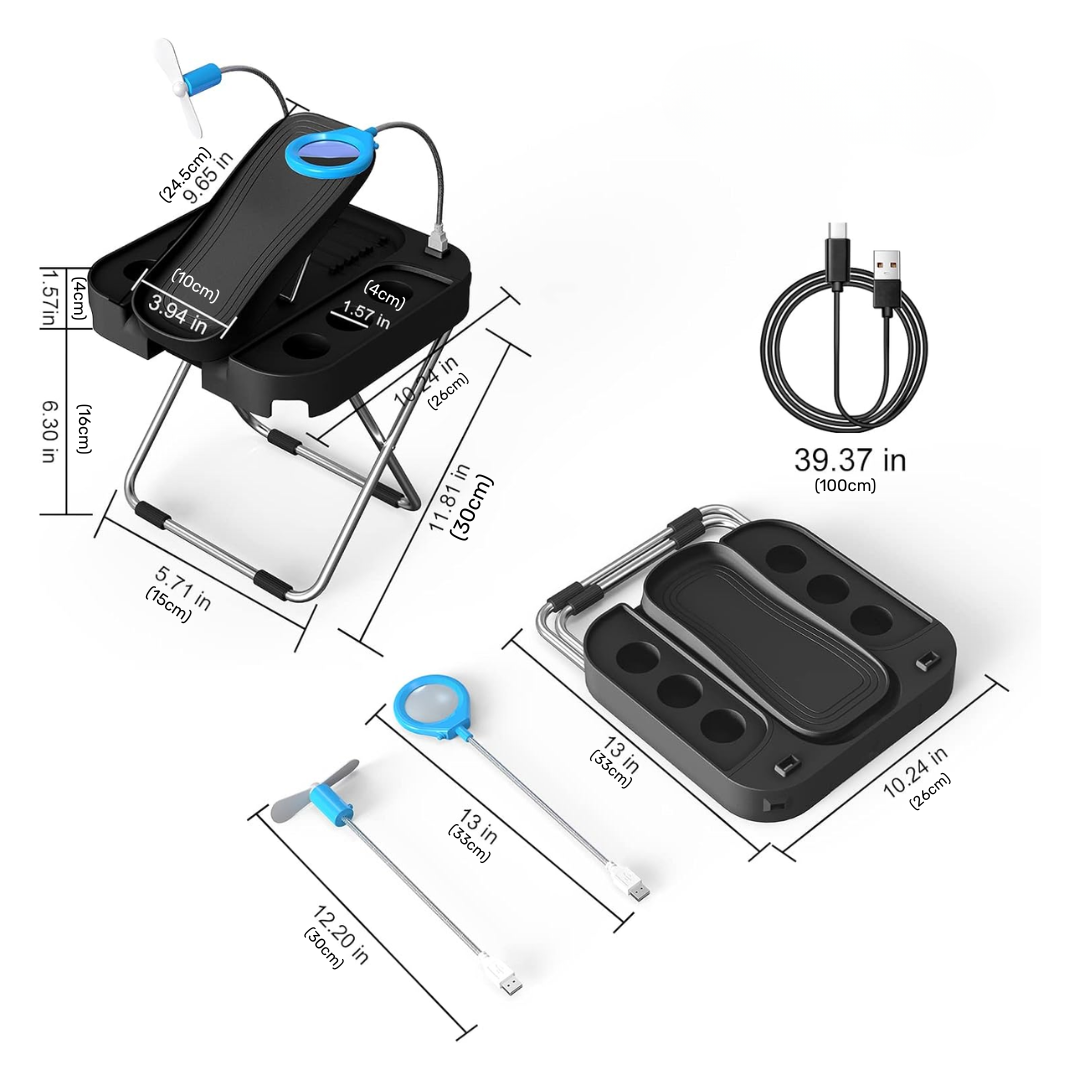 Portable Pedicure Foot Rest Stool with Fan & LED Magnifier