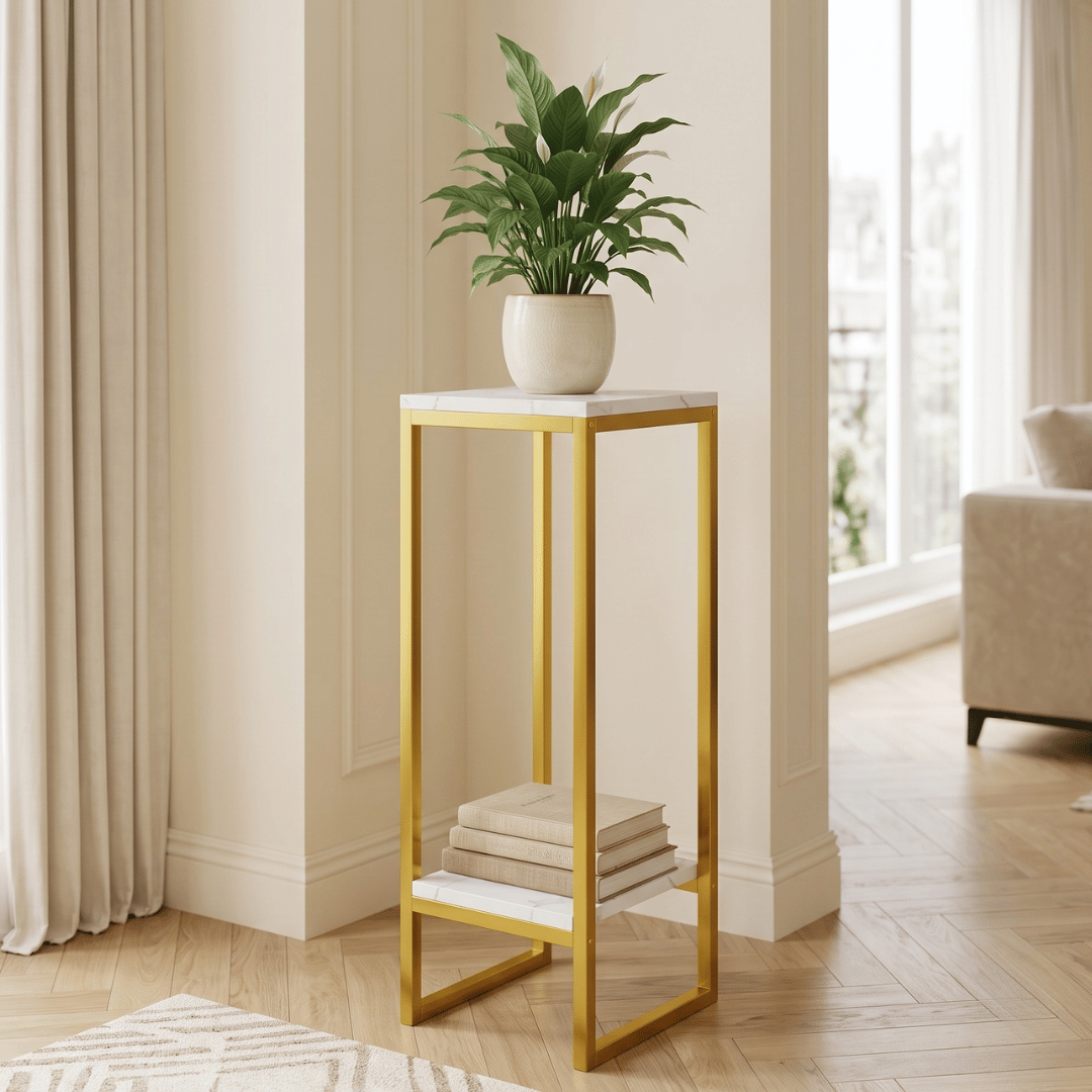 Modern Two Tier Golden White Plant Stand