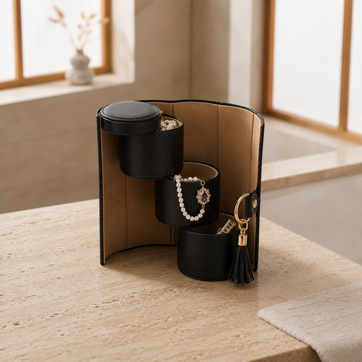 Homero Stylish and Portable 3-Layer Foldable Jewellery Case