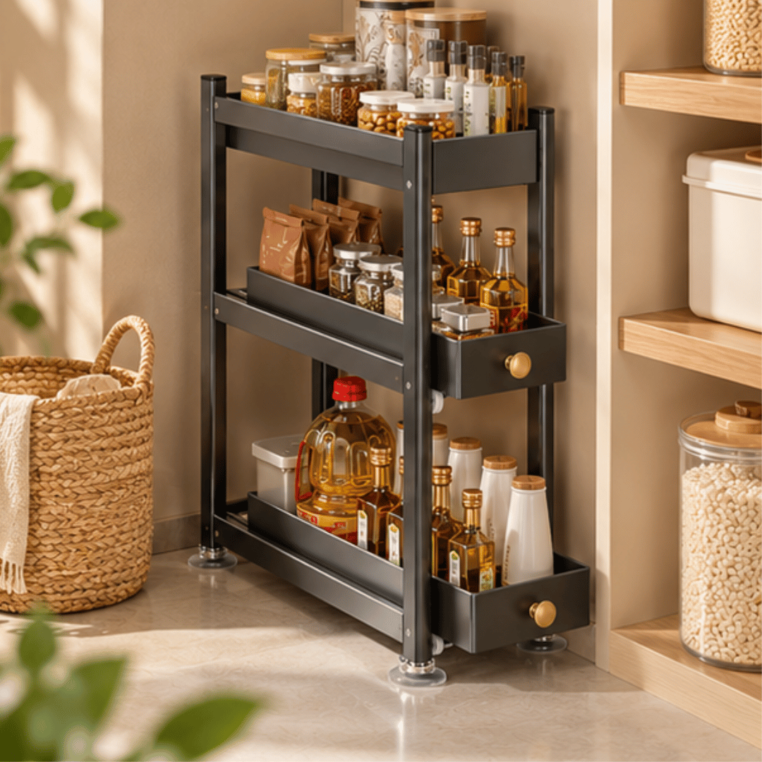 Narrow Countertop Kitchen Spice Rack with Pull Out Drawers