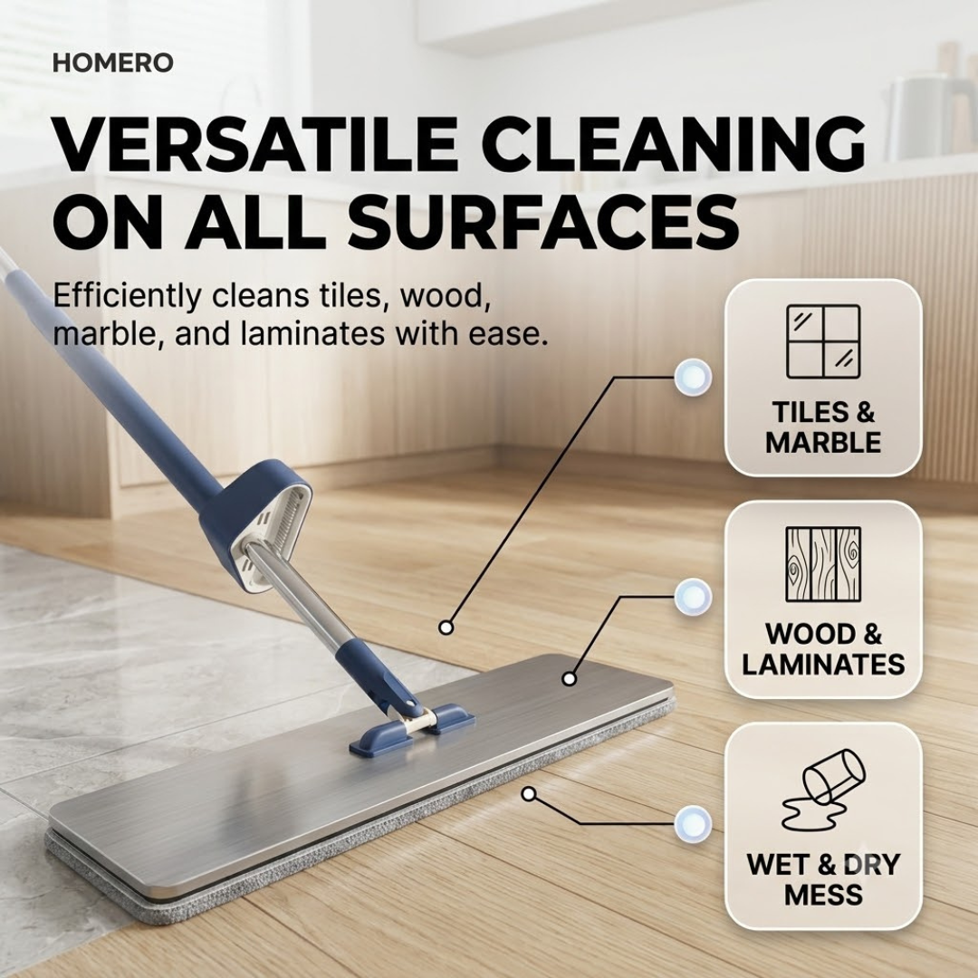Hands Free 360° Rotating Flat Mop with Stainless Steel Handle