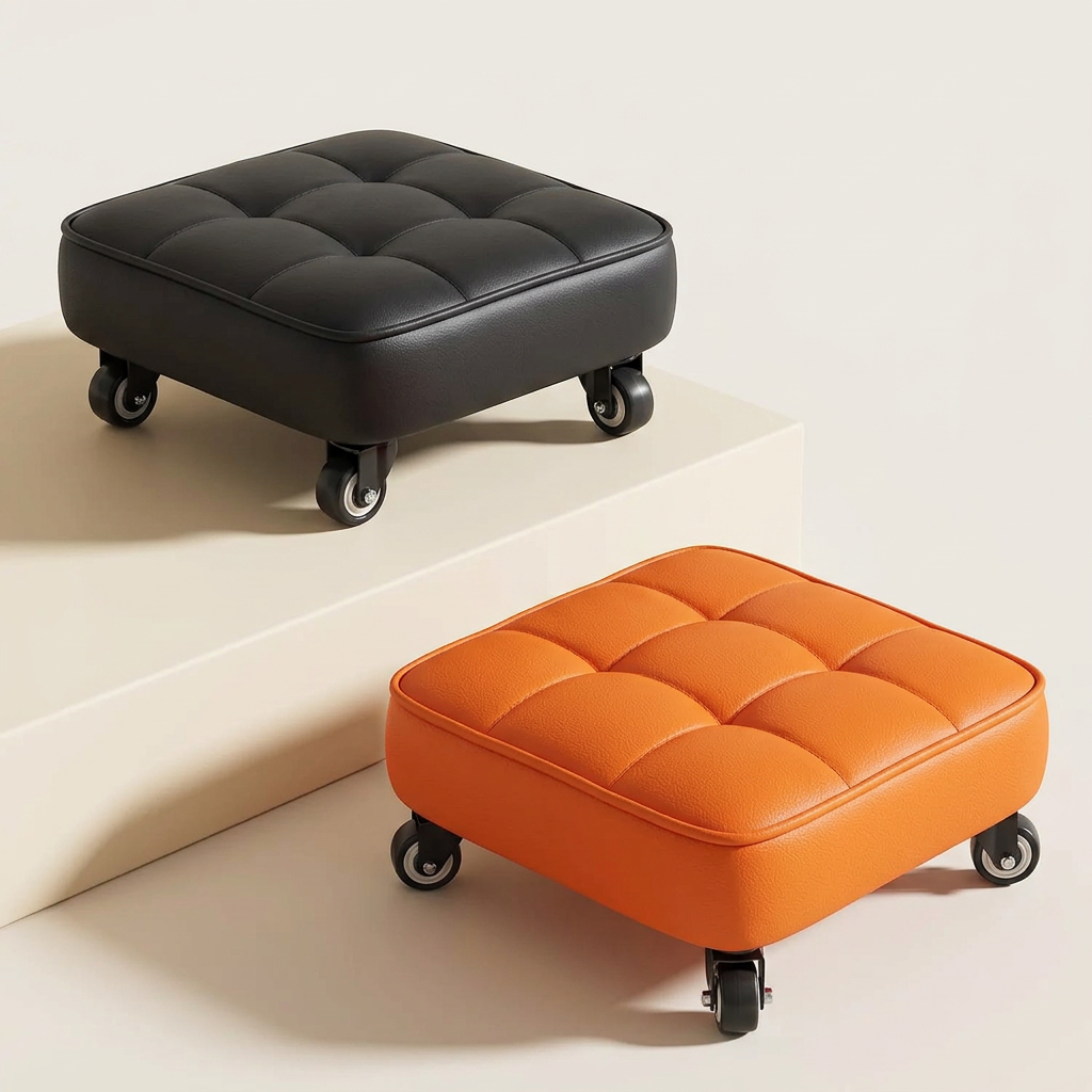 Multi Purpose Low Rolling Stool Cushioned Seat with Swivel Wheels