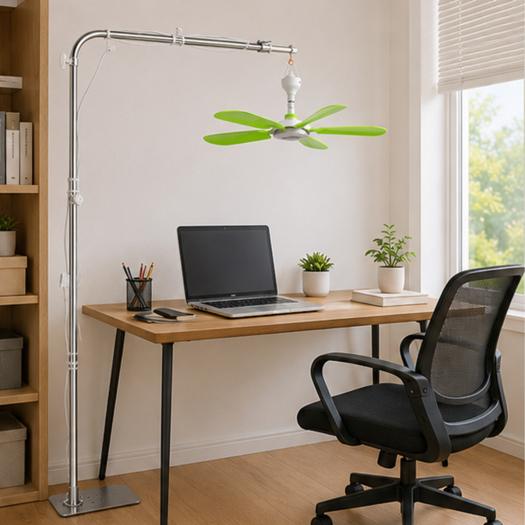 Floor Standing USB Ceiling Fan with Telescopic Stainless Steel Stand