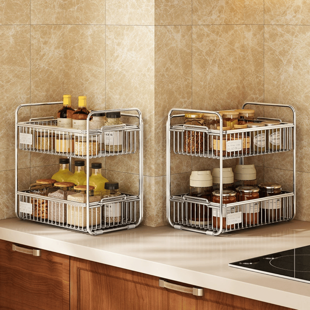 Premium 304 Stainless Steel Two Tier Countertop Storage Organizer Rack
