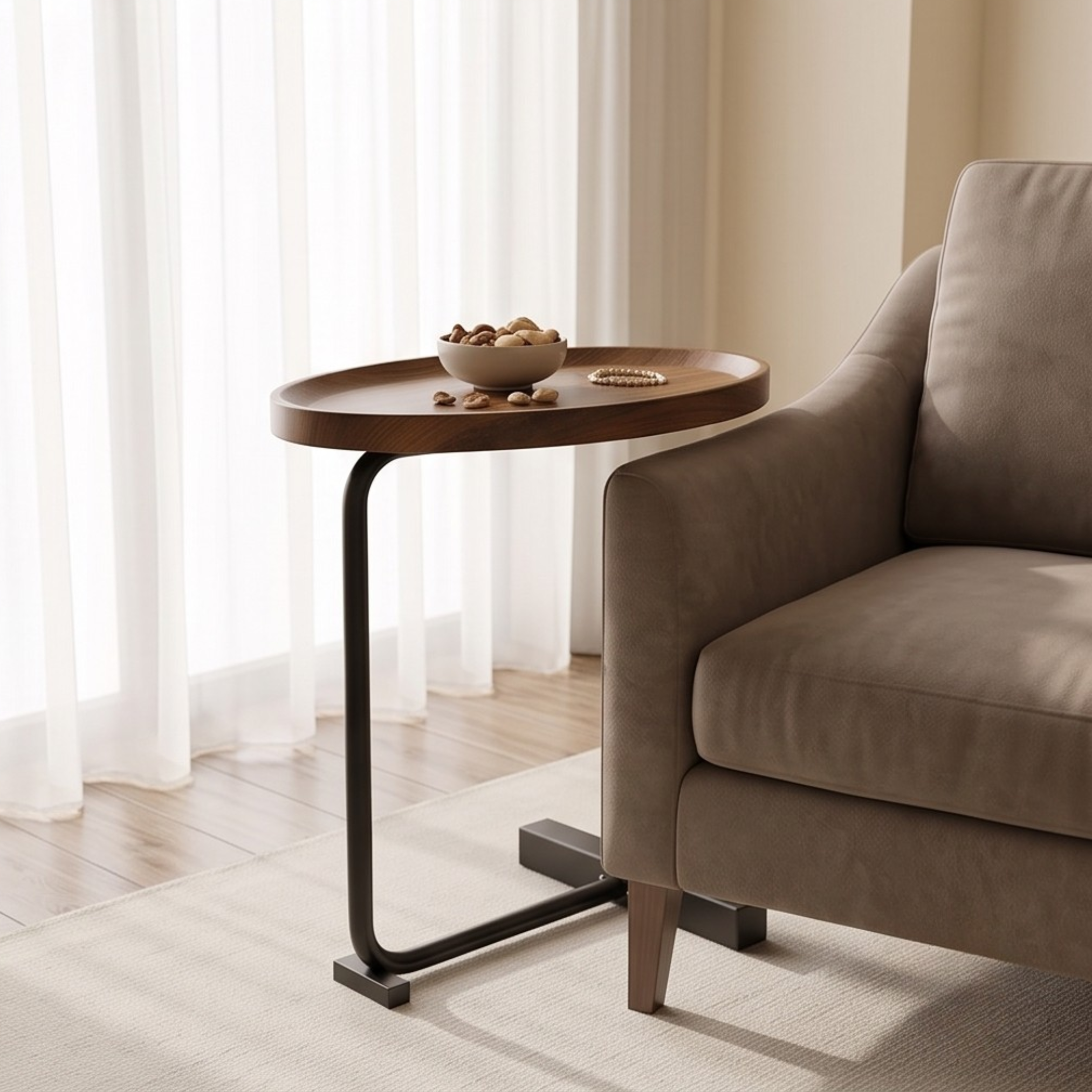 Modern C Shaped Wooden End Table with Smooth Top and Strong Metal Frame (Copy)