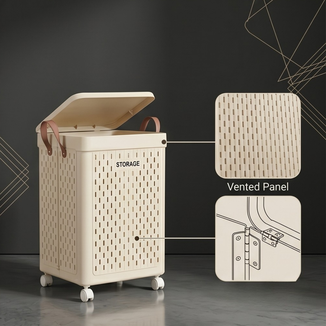 Collapsible Laundry Breathable Basket with Wheels