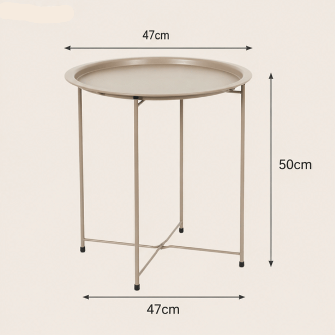 Minimalist Folding Metal Side Table with Removable Tray