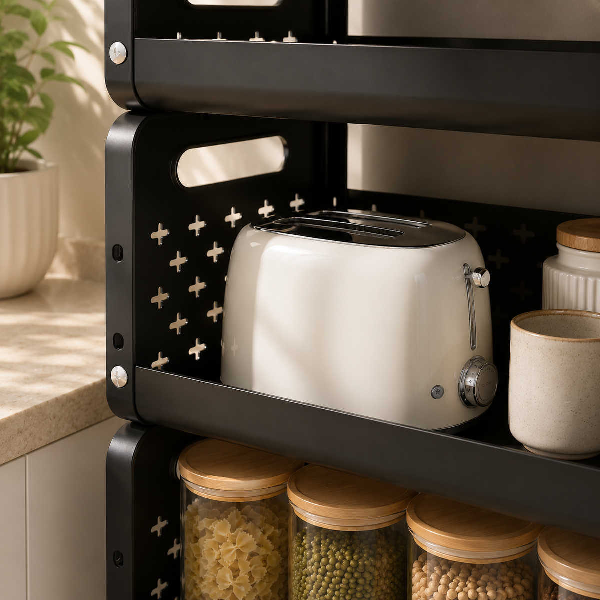 HOMERO Space Saving Utility Storage Rack with Wheels and Ventilated Shelves 4 Layer