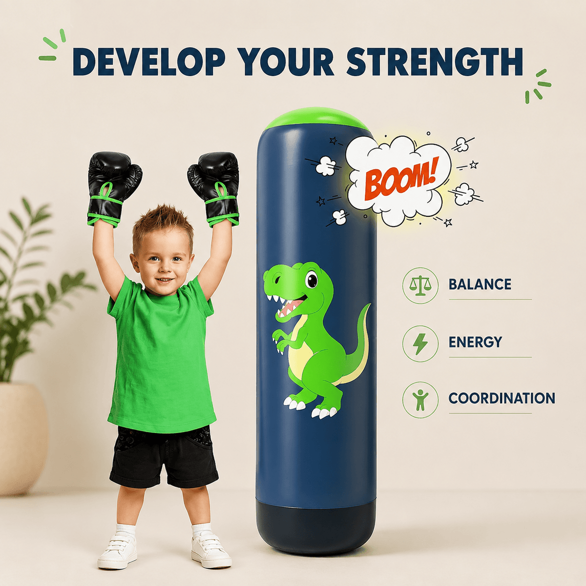 Homero Kids Inflatable Punching Bag Active Play Boxing Toy 48 Inches With Boxing Gloves
