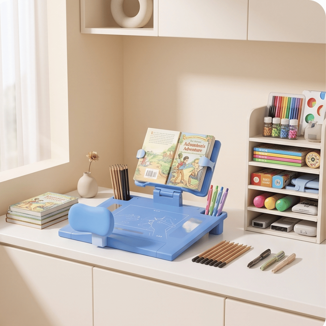 Kids Adjustable Posture Support Reading Stand Writing Board with Storage Compartments