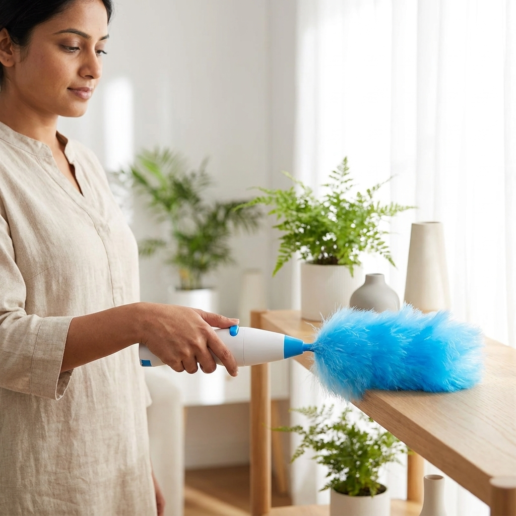 Extendable Electric Spin Feather Duster with Dual Brush Heads