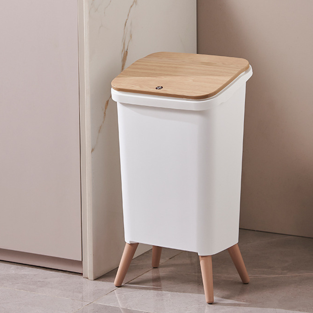 Nordic Style Elevated Push Button Flip Top Dustbin with Lid & Leg