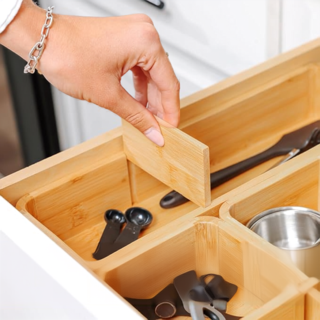 Modular Bamboo Kitchen Drawer Organizer with Removable Dividers