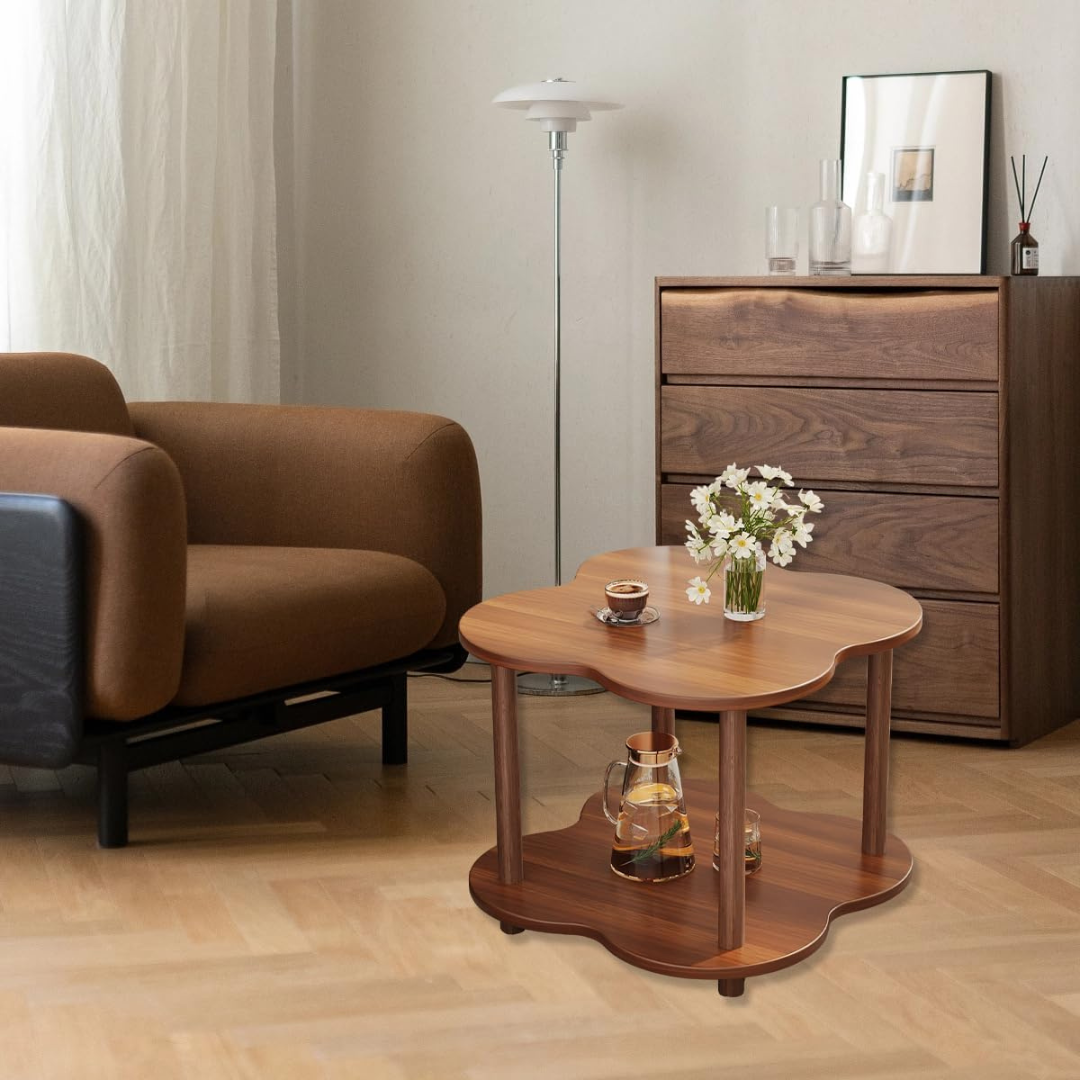 Retro Clover Shape Side Table Double Layer Storage