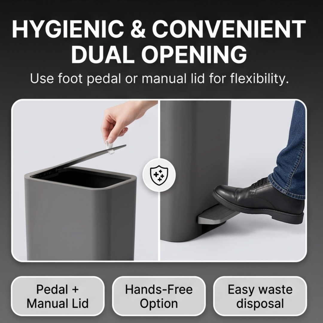 Ultra Slim Pedal Dustbin with Dual Opening Quiet Soft Close (12L)