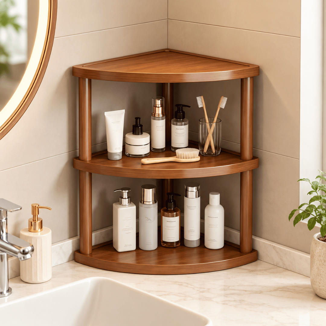 Wooden Corner Display Shelf Space Saving Tabletop Organizer