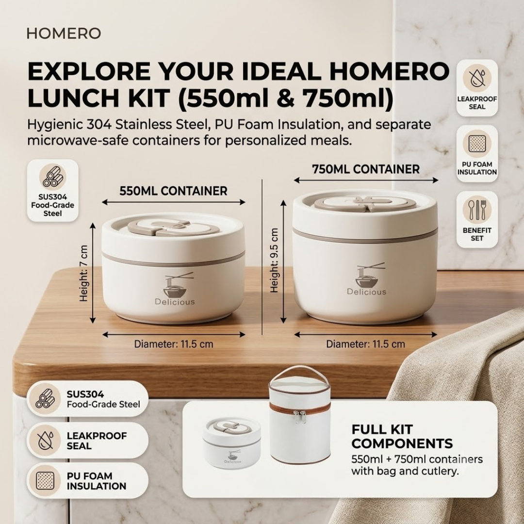 Portable Insulated Stainless Steel Lunch Box with Leakproof Bag