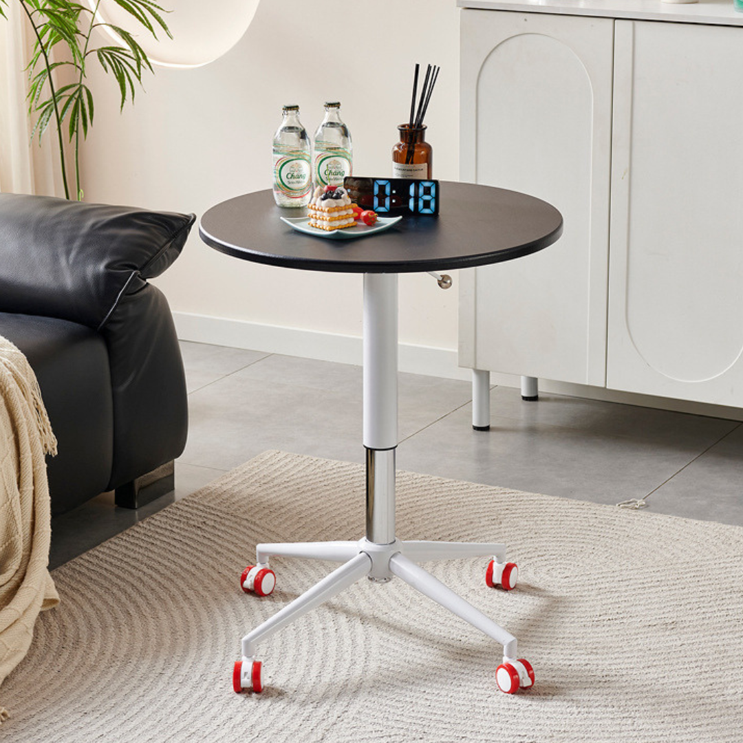 HOMERO Minimalist Height Adjustable Round Table with Lockable Wheels