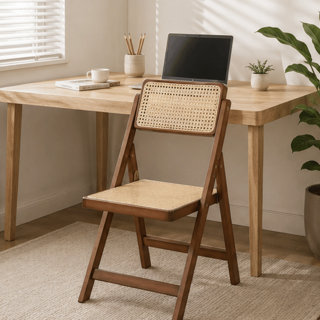 Solid Wood Frame Ergonomic Seating Rattan Folding Chair