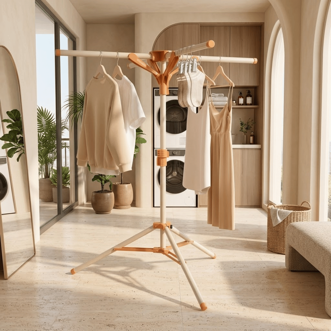 Foldable Tripod Clothes Drying Rack with Rotating Arms and Adjustable Height