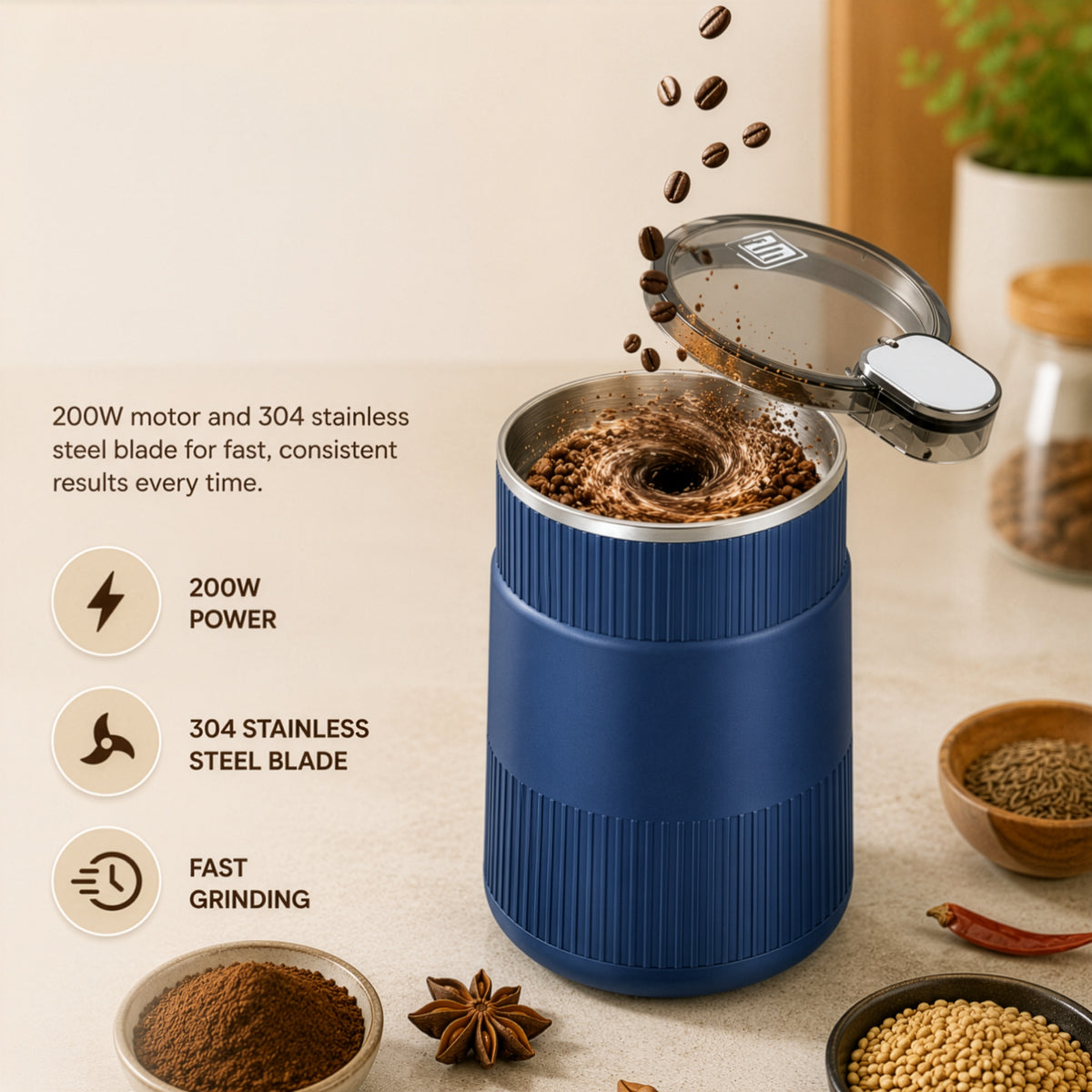 Multipurpose Electric Stainless Steel Spice & Grain Grinder