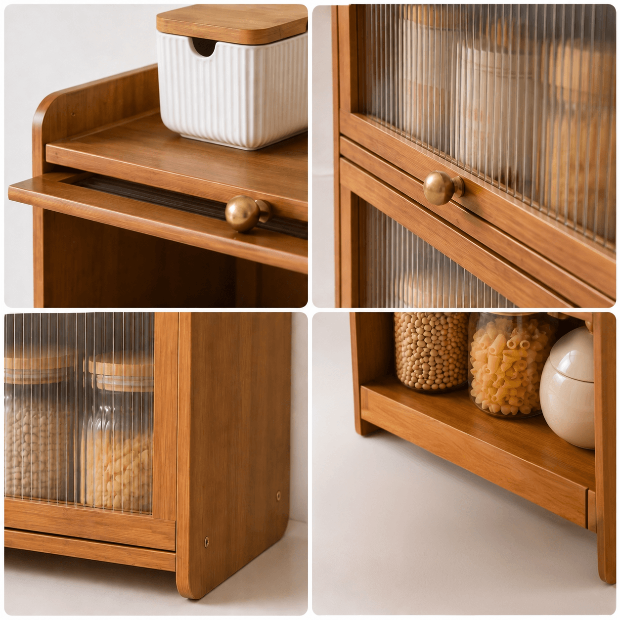 2-Tier Bamboo Acrylic Multipurpose Storage Cabinet with Translucent Flip Door