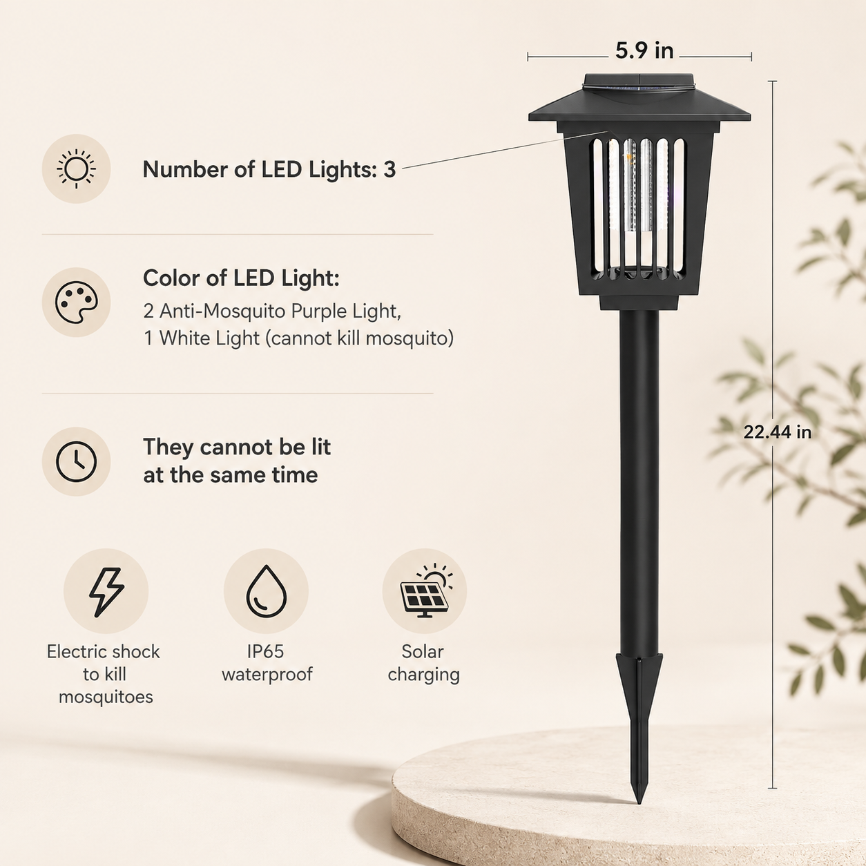 Dual Mode Solar Mosquito Killer Garden Waterproof UV Lamp