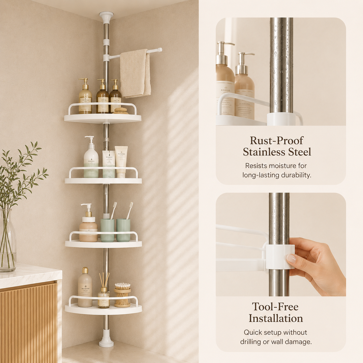 HOMERO Multipurpose Bathroom Rack with Hooks and Towel Bar - 4 Tier