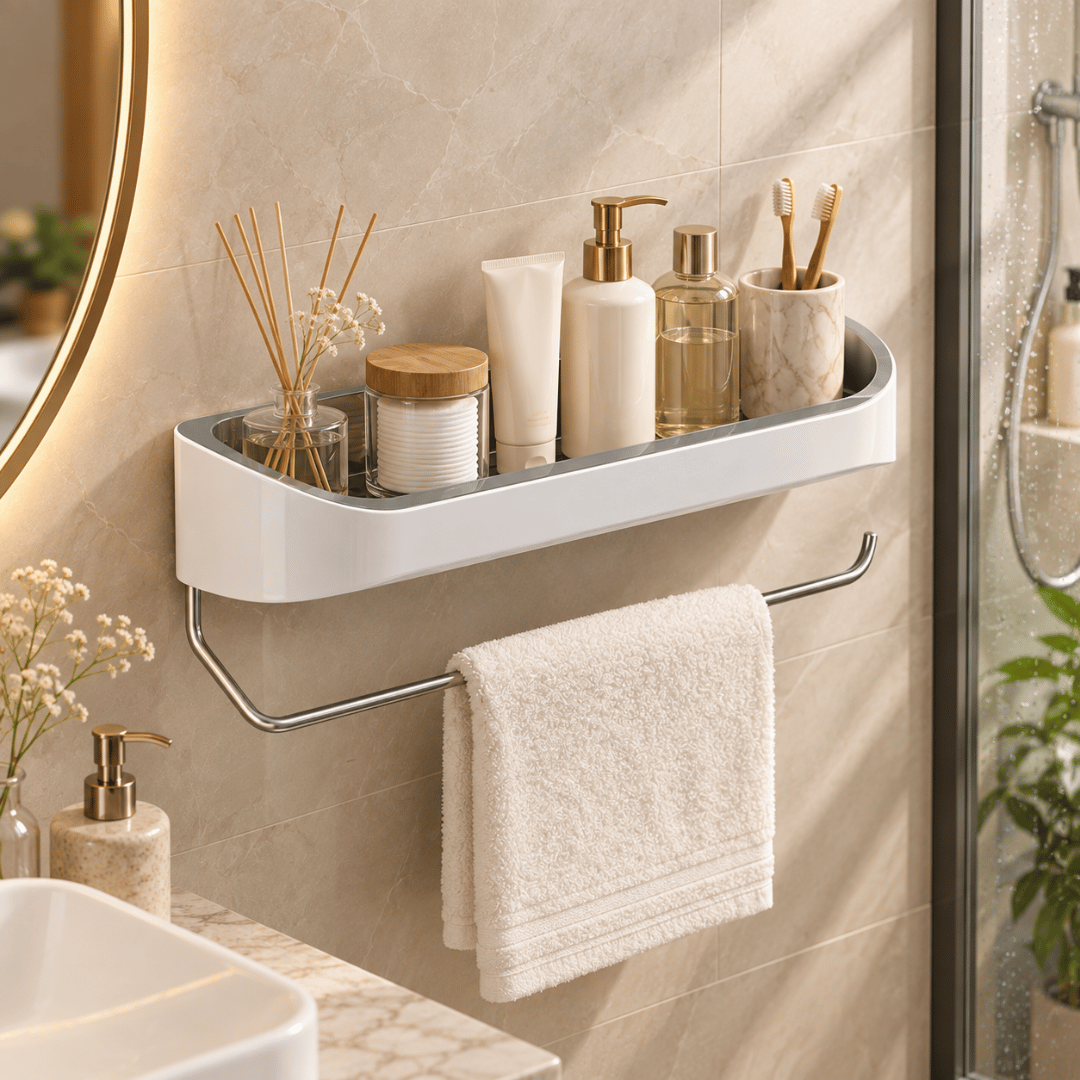 Wall Mounted Bathroom Organizer With Drainage Rack & Guardrail