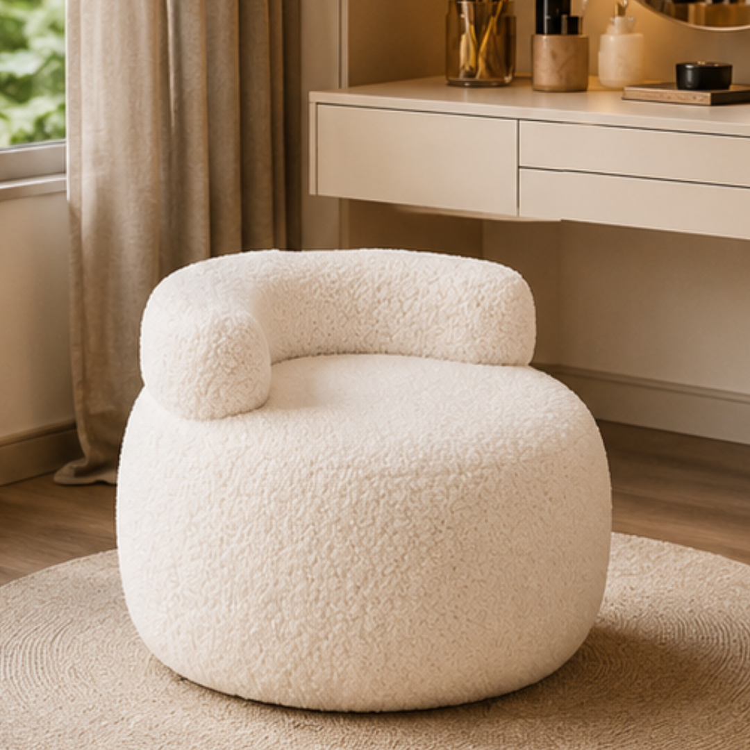Soft Sherpa Round Accent Ottoman Seating Stool