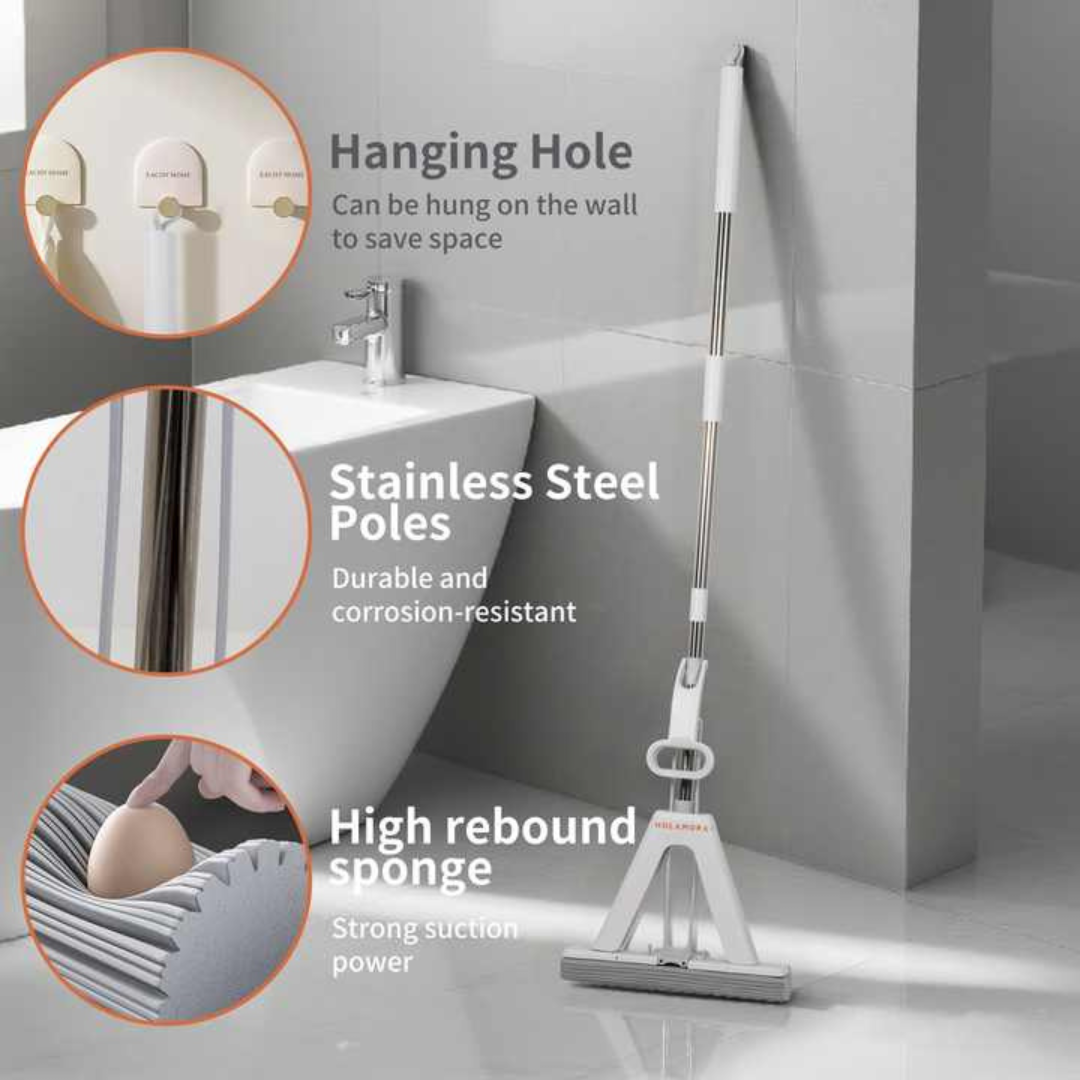 Homero Collodion PVA Sponge Mop Self Wringing Adjustable Handle 139cm with 2 Mop Head