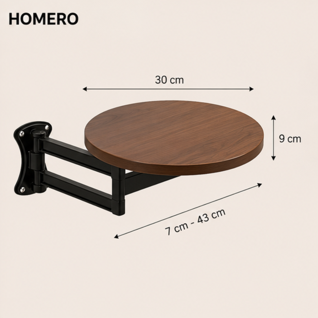 720° Rotating Adjustable Wall Mounted Folding Wooden Utility Shelf Table